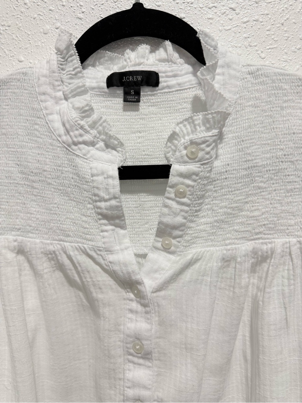 J. Crew 100% cotton White Ruffled Henley Button-Front Top S - Picture 6 of 9